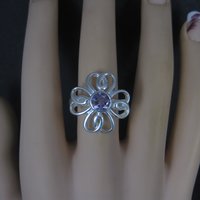 Vintage Sterling Amethyst Flower Ring Size 8