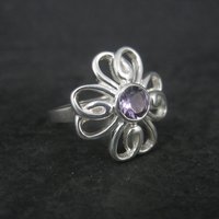 Vintage Sterling Amethyst Flower Ring Size 8