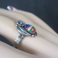 Southwestern Sterling Inlay Feather Ring NOS Size 6.5