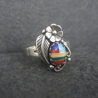 Southwestern Sterling Inlay Feather Ring NOS Size 6.5
