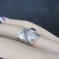 Wide Vintage Sterling Garnet Ring Size 6