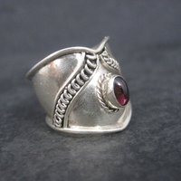 Wide Vintage Sterling Garnet Ring Size 6