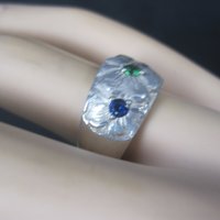 Vintage Sterling Emerald Sapphire Flower Ring Size 8