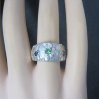 Vintage Sterling Emerald Sapphire Flower Ring Size 8