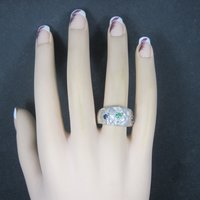 Vintage Sterling Emerald Sapphire Flower Ring Size 8