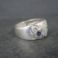 Vintage Sterling Emerald Sapphire Flower Ring Size 8