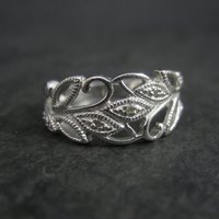 Vintage Sterling Diamond Leaf Ring Size 7