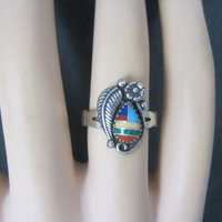 Southwestern Sterling Inlay Feather Ring NOS