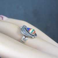Southwestern Sterling Inlay Feather Ring NOS