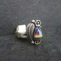 Southwestern Sterling Inlay Feather Ring NOS