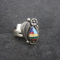 Southwestern Sterling Inlay Feather Ring NOS