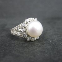 Vintage Sterling Pearl Cz Ring Size 5