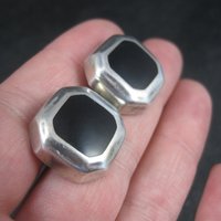 Vintage Mexican Sterling Black Enamel Inlay Earrings
