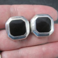 Vintage Mexican Sterling Black Enamel Inlay Earrings