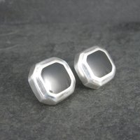 Vintage Mexican Sterling Black Enamel Inlay Earrings