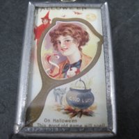 Vintage Halloween When Witches Go Riding Postcard Pendant Charm