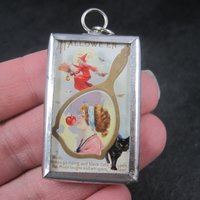 Vintage Halloween When Witches Go Riding Postcard Pendant Charm