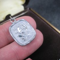Vintage Kelly Waters Etched Flower Pewter Pendant Necklace