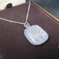 Vintage Kelly Waters Etched Flower Pewter Pendant Necklace
