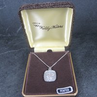 Vintage Kelly Waters Etched Flower Pewter Pendant Necklace