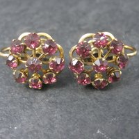 Vintage Gold Filled Purple Rhinestone Screw Back Earrings