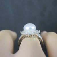 Vintage Sterling Pearl Cz Ring Size 5