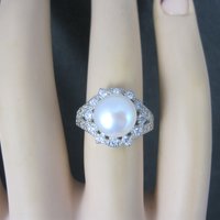 Vintage Sterling Pearl Cz Ring Size 5