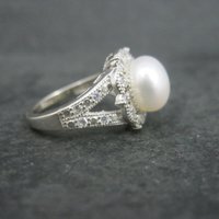 Vintage Sterling Pearl Cz Ring Size 5