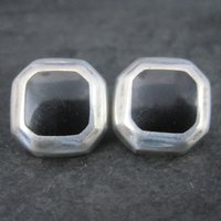Vintage Mexican Sterling Black Enamel Inlay Earrings