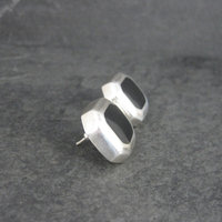 Vintage Mexican Sterling Black Enamel Inlay Earrings