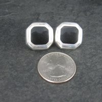 Vintage Mexican Sterling Black Enamel Inlay Earrings