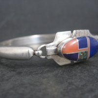 Vintage Navajo Inlaid Feather Bracelet 7 Inches G Howe