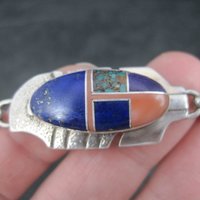 Vintage Navajo Inlaid Feather Bracelet 7 Inches G Howe