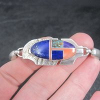 Vintage Navajo Inlaid Feather Bracelet 7 Inches G Howe