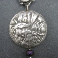 Heavy Sterling Amethyst Dragon Moon Pendant Necklace