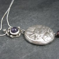 Heavy Sterling Amethyst Dragon Moon Pendant Necklace