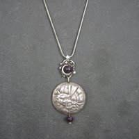 Heavy Sterling Amethyst Dragon Moon Pendant Necklace