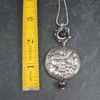 Heavy Sterling Amethyst Dragon Moon Pendant Necklace