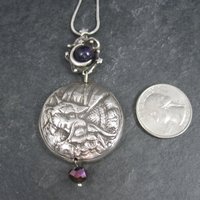 Heavy Sterling Amethyst Dragon Moon Pendant Necklace