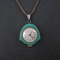 Art Deco Sterling Swiss Enamel Watch Pendant