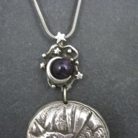 Heavy Sterling Amethyst Dragon Moon Pendant Necklace