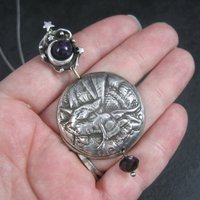 Heavy Sterling Amethyst Dragon Moon Pendant Necklace