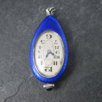 Ahrens Lucerne Art Deco Sterling Blue Enamel Watch Pendant