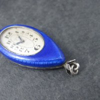 Ahrens Lucerne Art Deco Sterling Blue Enamel Watch Pendant