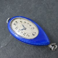 Ahrens Lucerne Art Deco Sterling Blue Enamel Watch Pendant