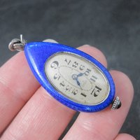 Ahrens Lucerne Art Deco Sterling Blue Enamel Watch Pendant