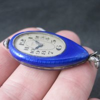 Ahrens Lucerne Art Deco Sterling Blue Enamel Watch Pendant