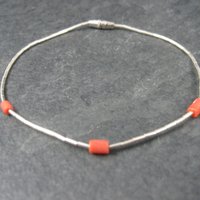 Southwestern Sterling Liquid Silver Coral Bracelet 7.5 Inches