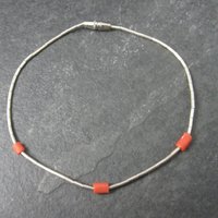 Southwestern Sterling Liquid Silver Coral Bracelet 7.5 Inches