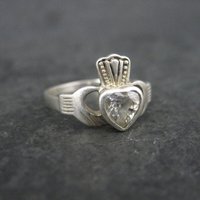 Vintage Sterling Cz Claddagh Ring Size 7